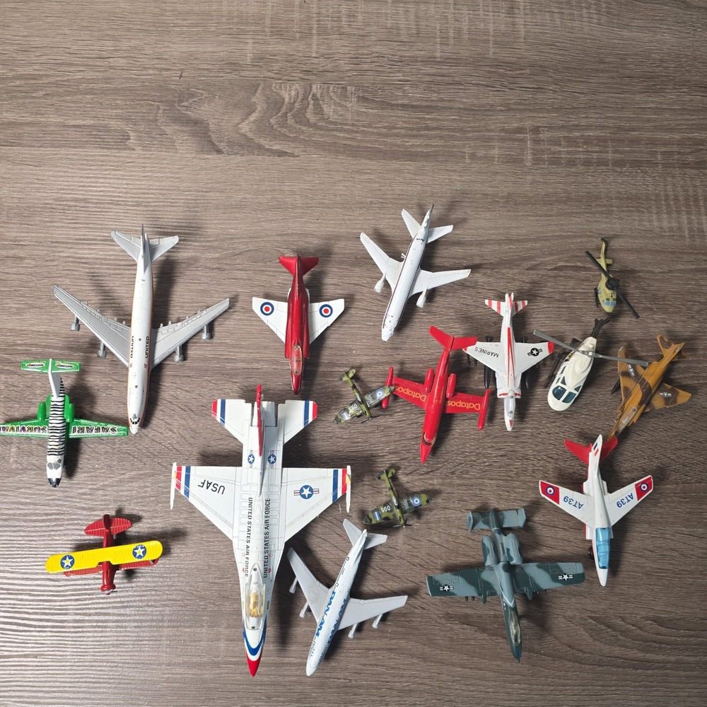 Vintage Diecast Airplane Lot 15pc USAF F-16 Pan Am A-10 Warthog Military Jets